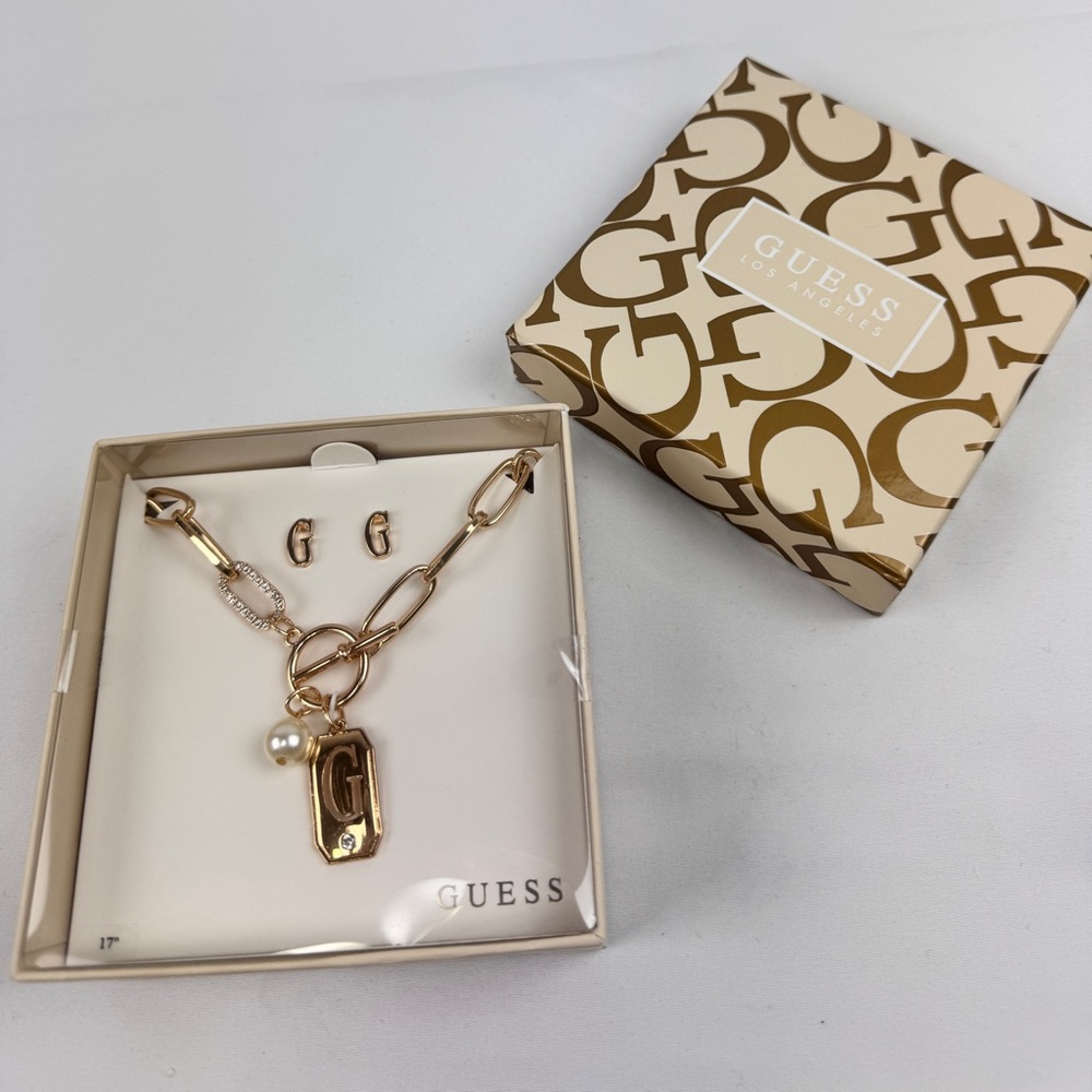 Guess Gold Necklace with Pearl and Charm